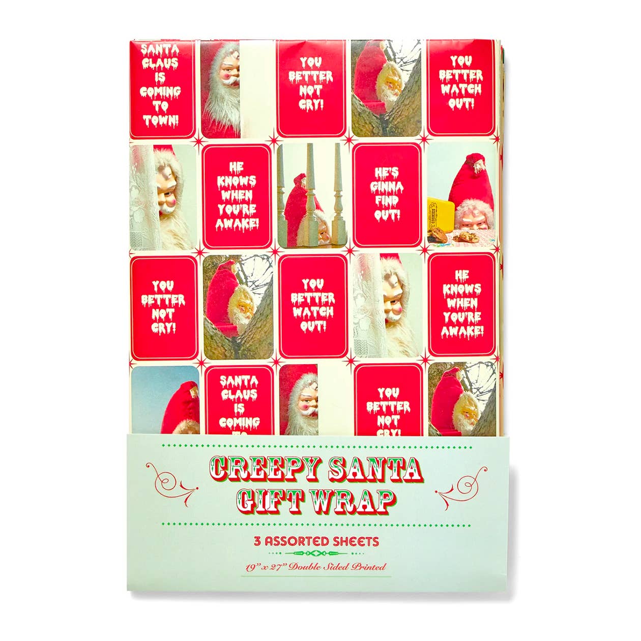 Ensemble de papier d'emballage cadeau mixte Creepy Santa