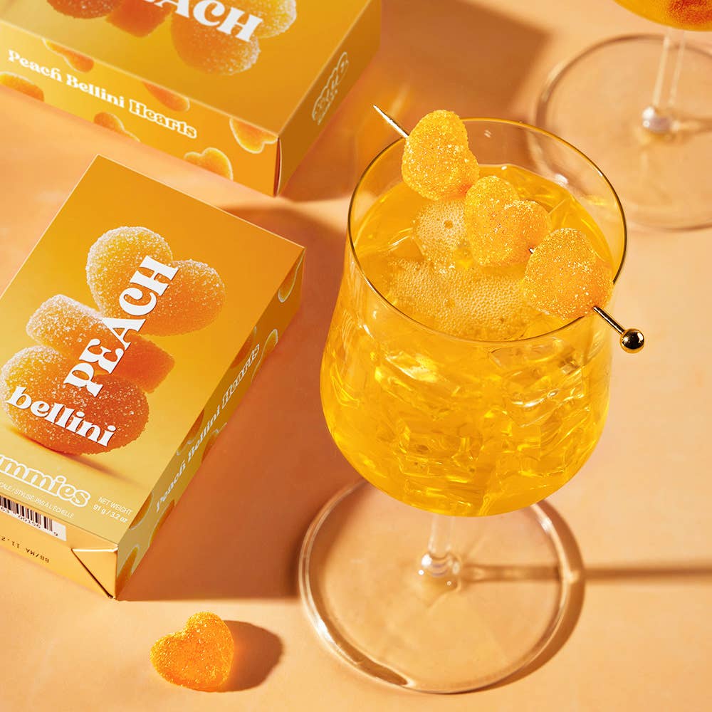 Peach Bellini Gummies, Chewy Candies, Alcohol-Free