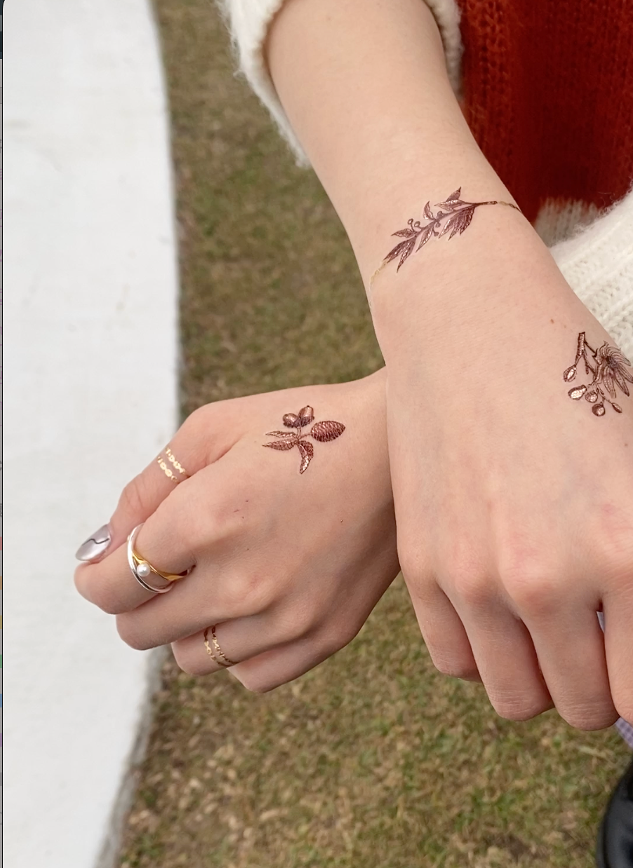 Burgundy Garden Chain Bracelet Temporary Tattoos Stickers