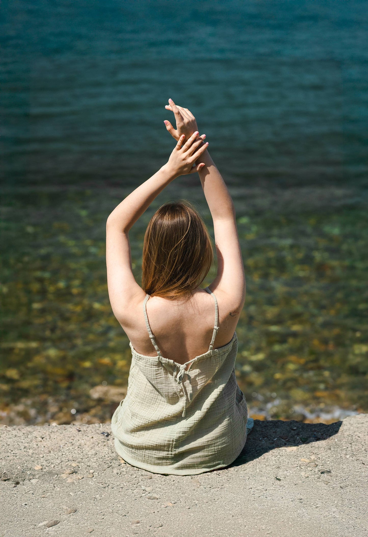 Beige Double Gauze Strap Dress