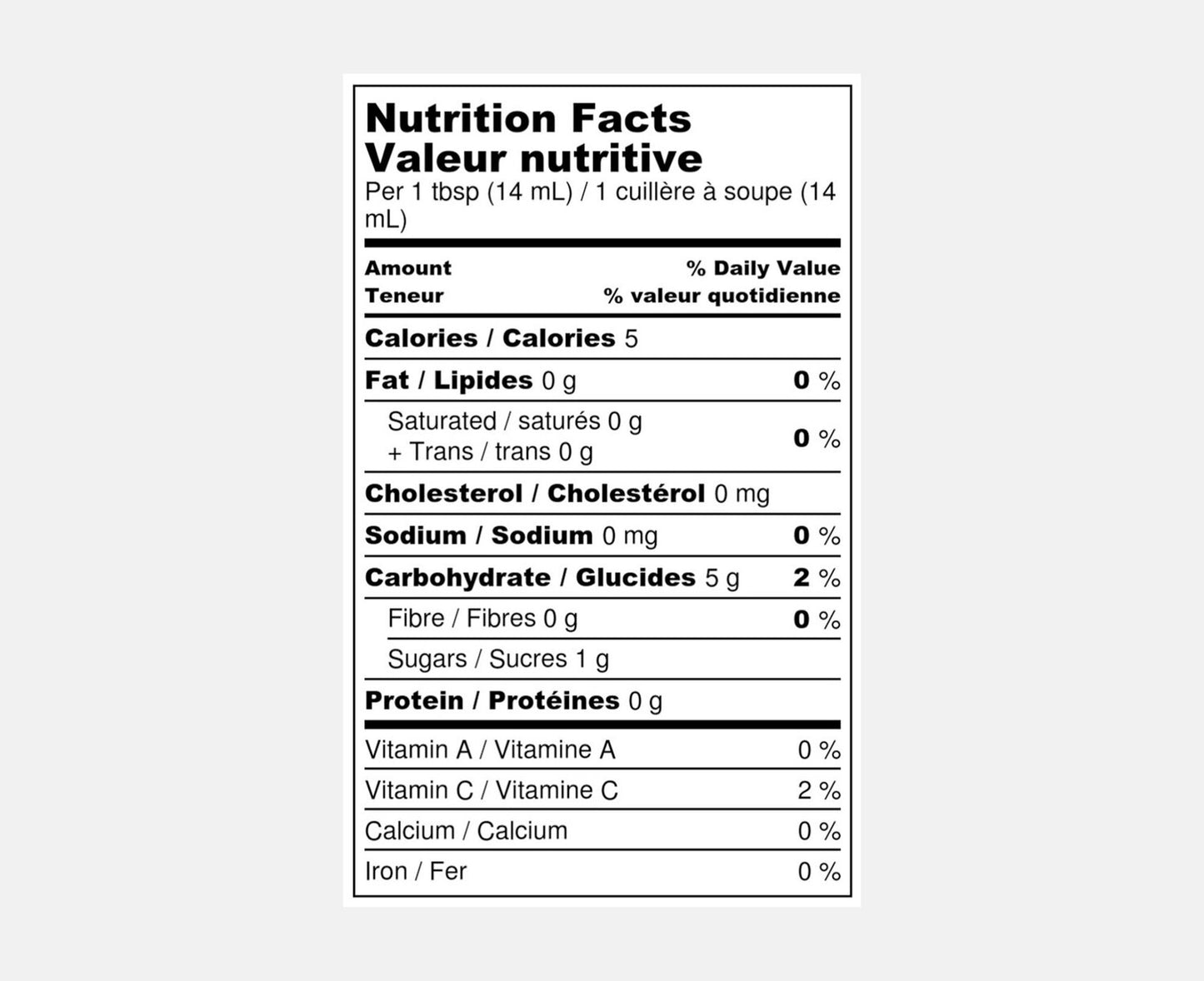 Nutritional information chart for County Fare Mornin’ Sunshine Fruit Spread