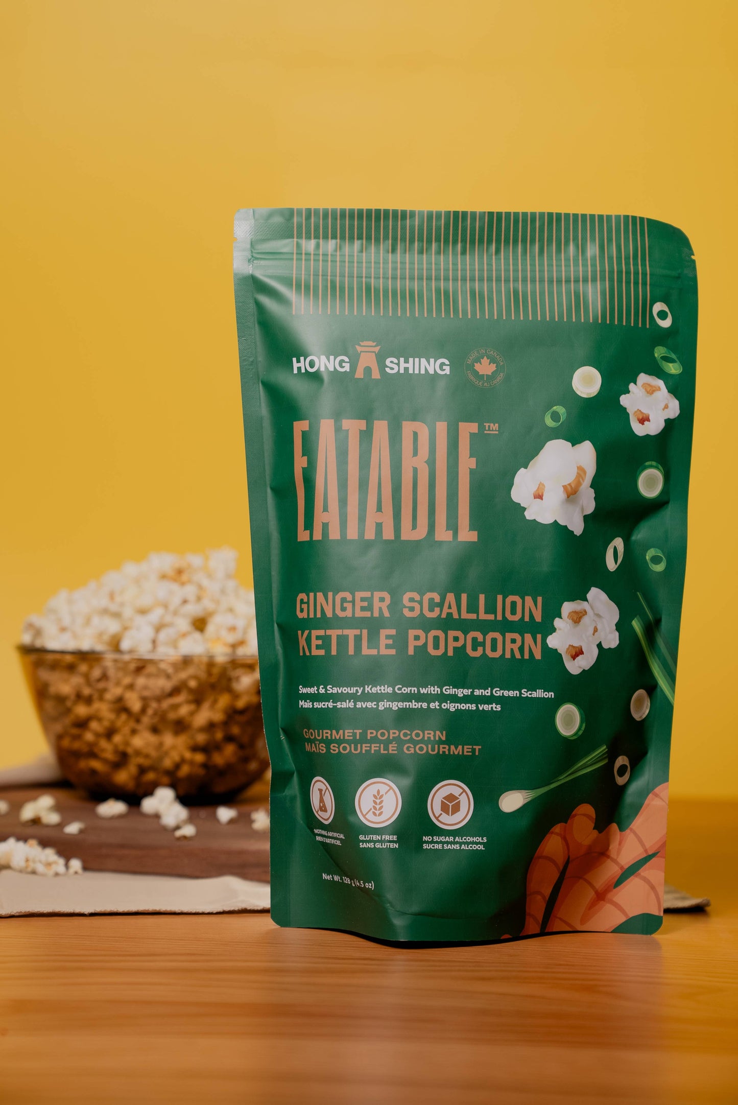 Popcorn ginger scallion snack food out of the box fun party food Eatable made in Ontario