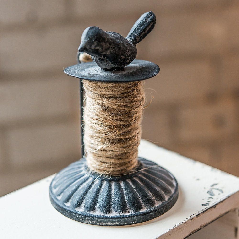 Bobine décorative en métal avec ficelle de jute en forme d'oiseau
