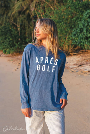 APRES GOLF Mineral Washed Long Sleeve Graphic : CREAM