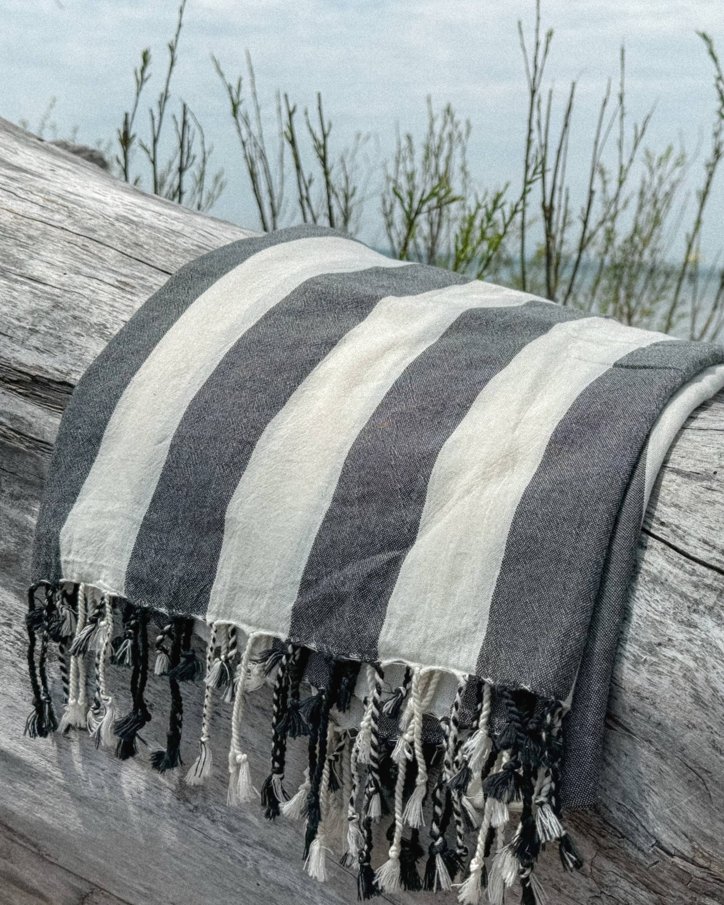 Black Striped Turkish Beach Towels