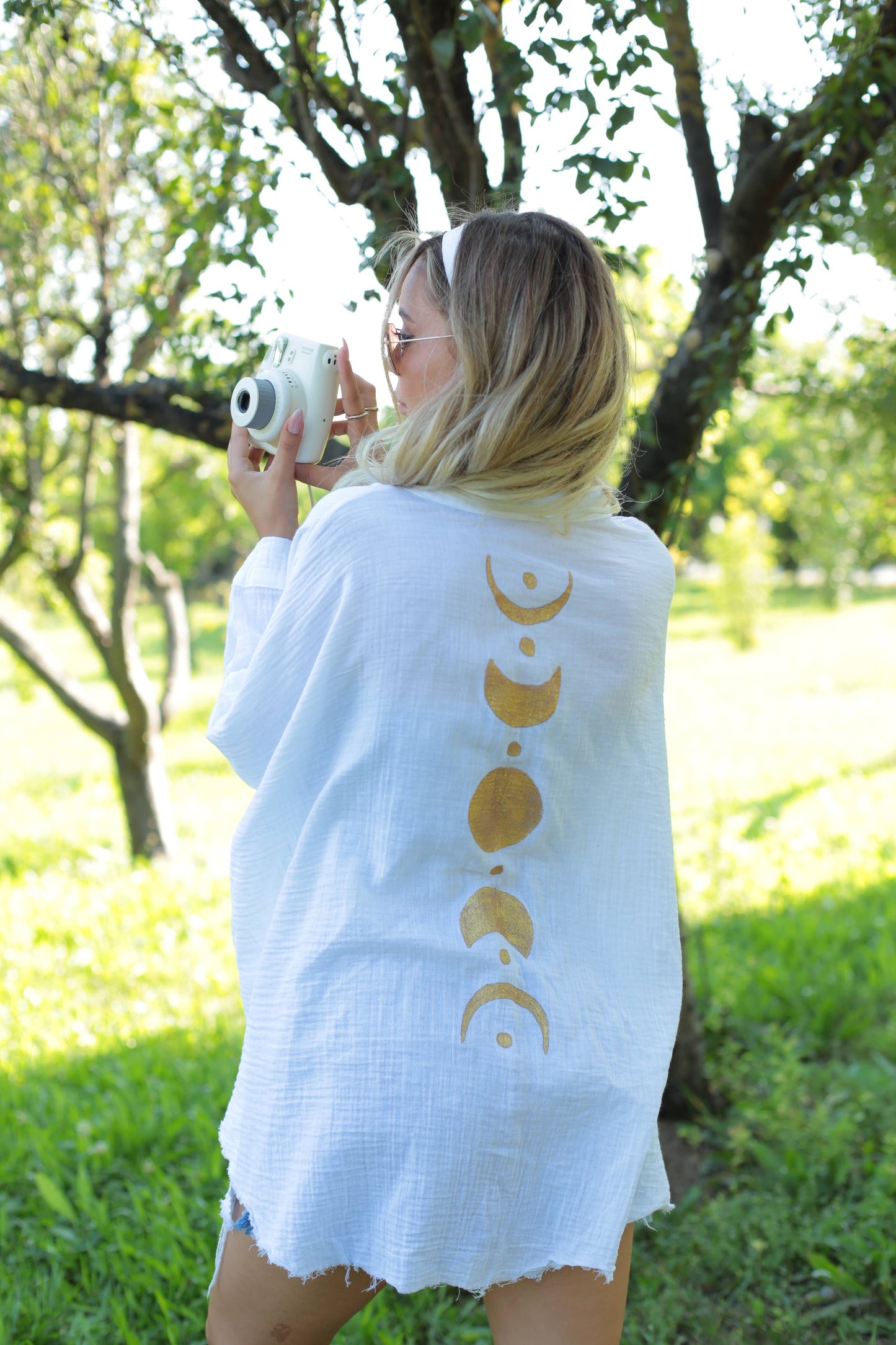 Black &Gold Moon Phases Muslin Kimono Robe / Poncho