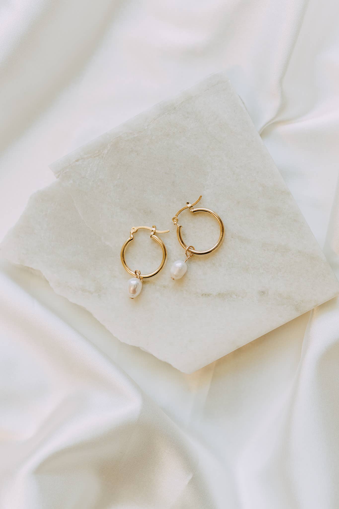 Gold Filled Pearl Drop Hoop Earrings