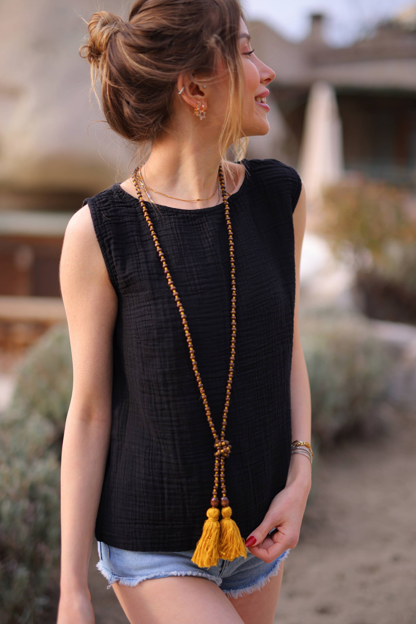 Black Muslin Sleeveless Crop Tank Top