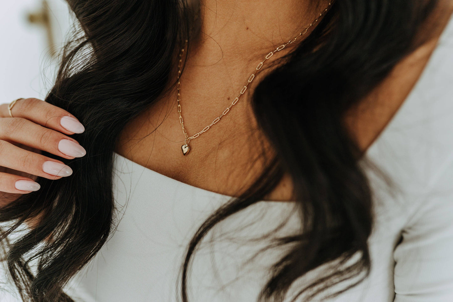 Gold Puff Heart Paperclip Necklace | Dainty Bold