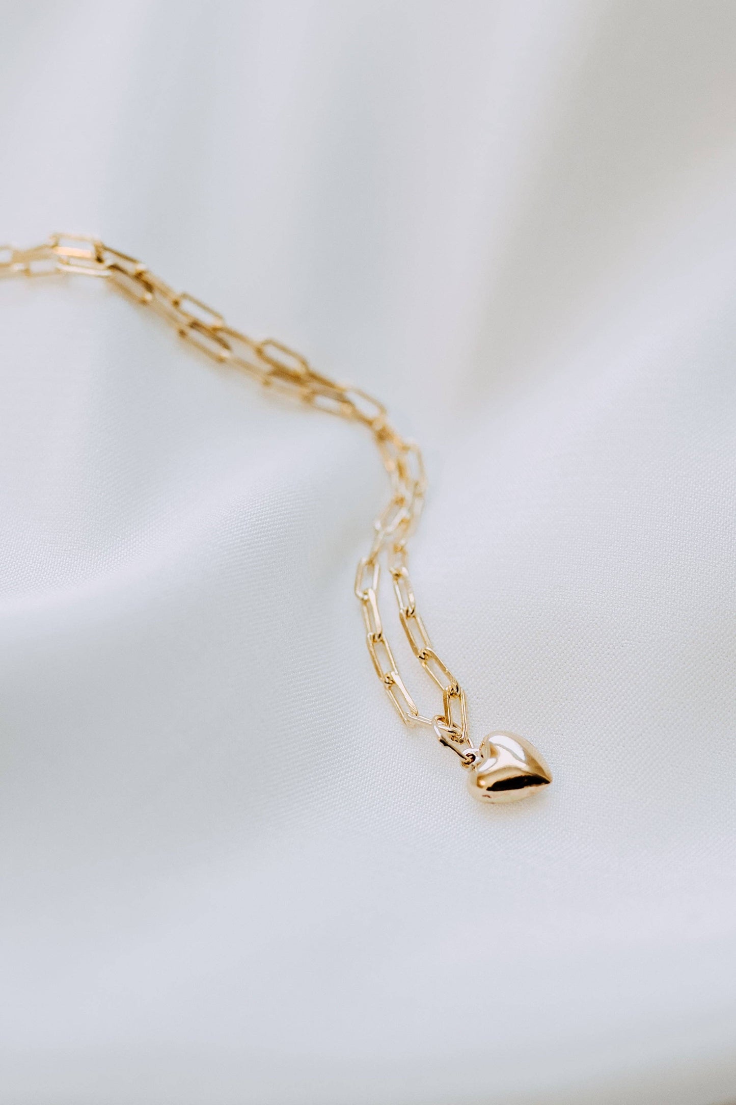 Gold Puff Heart Paperclip Necklace | Dainty Bold
