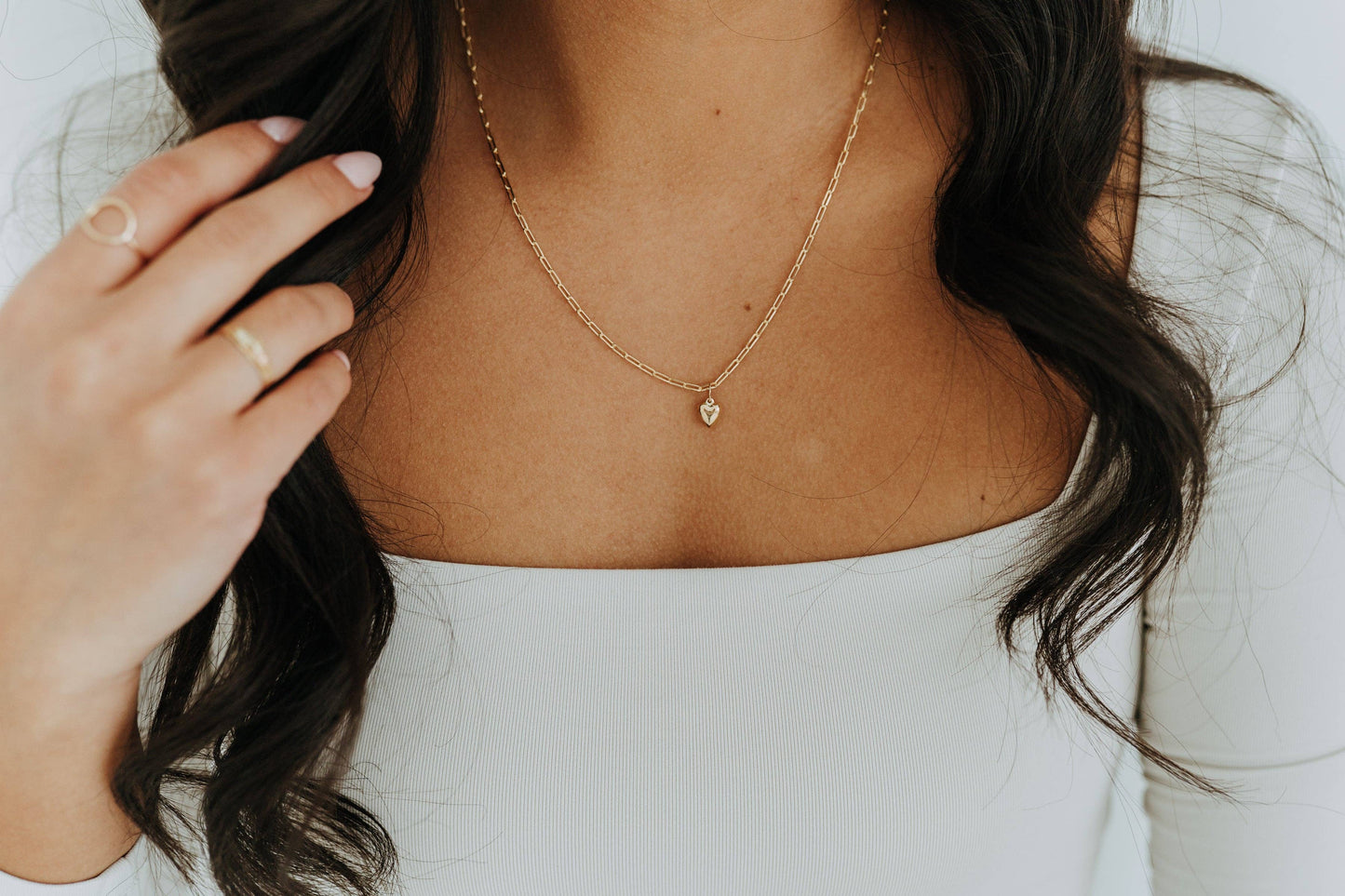 Gold Puff Heart Paperclip Necklace | Dainty Bold