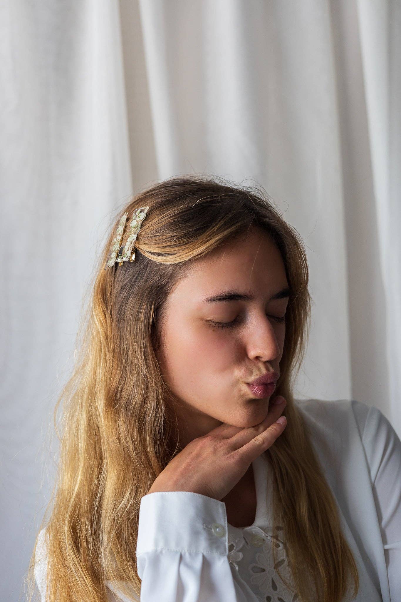 Blue Handmade Flower Barrette - Artisan Made in Montreal by Gibou