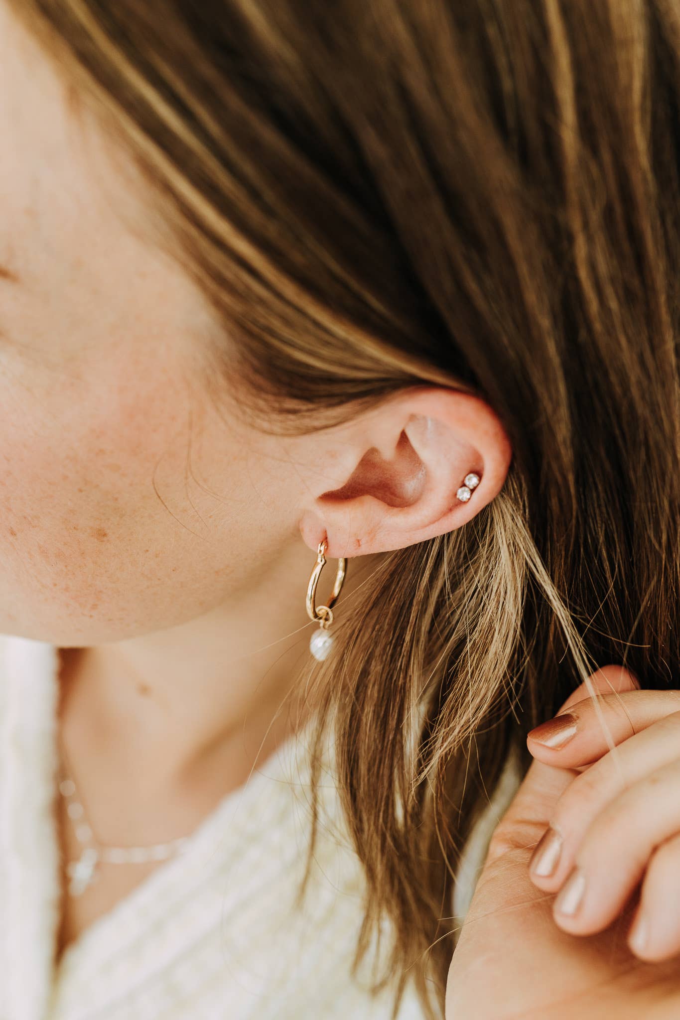 Gold Filled Pearl Drop Hoop Earrings