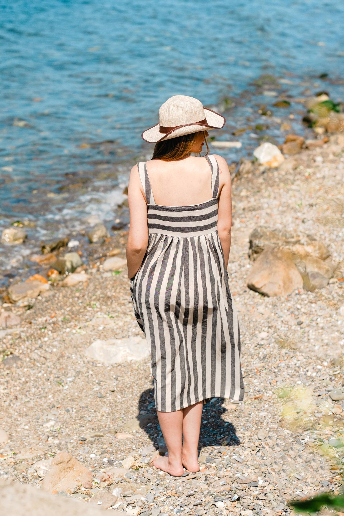 Striped Linen Button Down Midi Dress