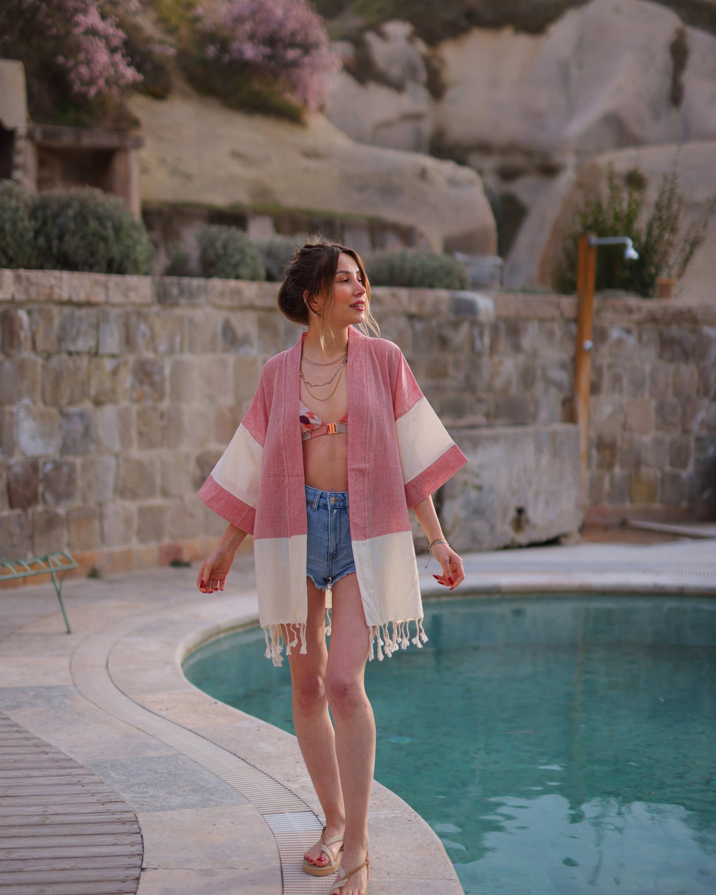 Black Striped Beach Cover Up