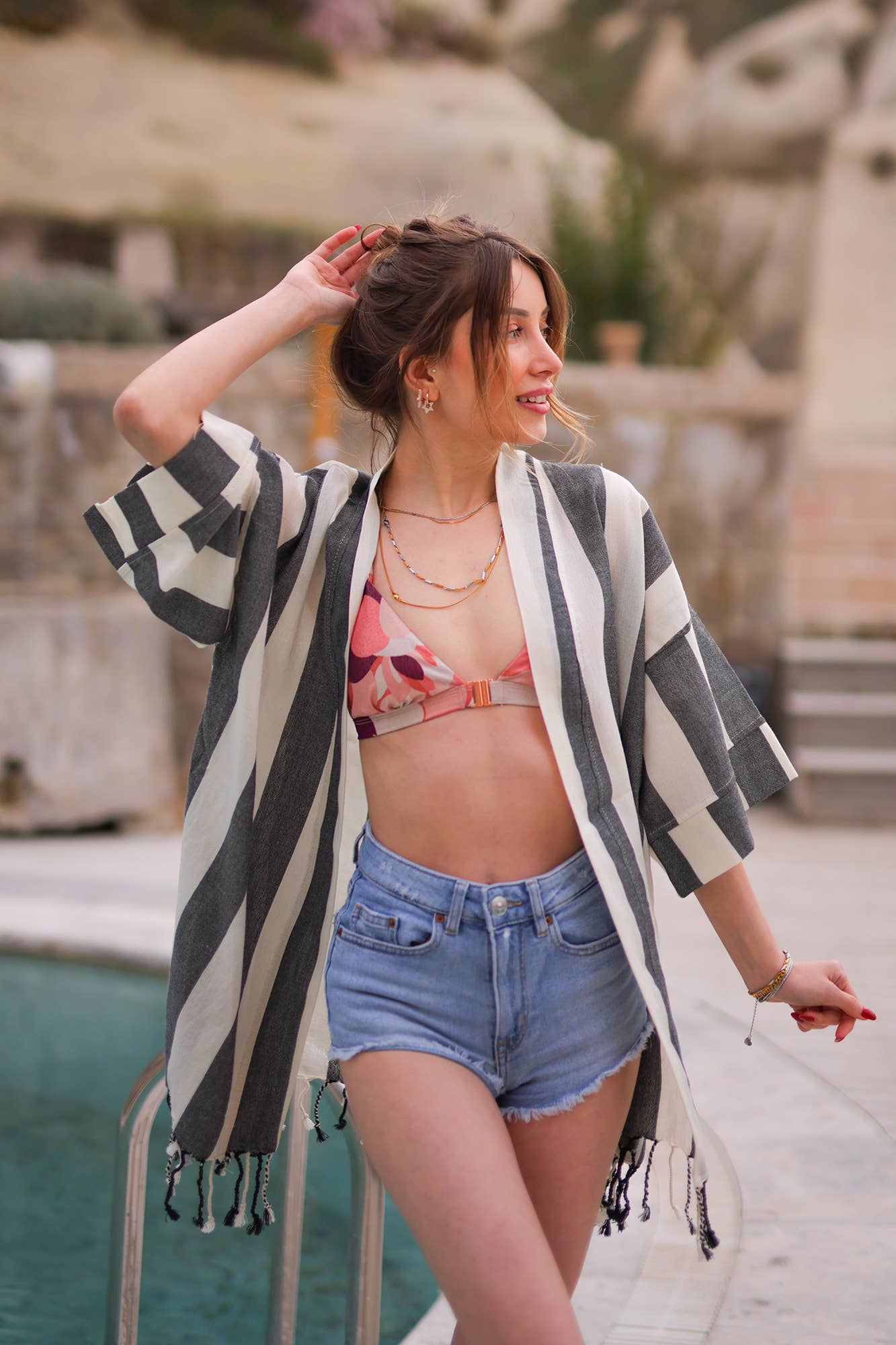 Black Striped Beach Cover Up