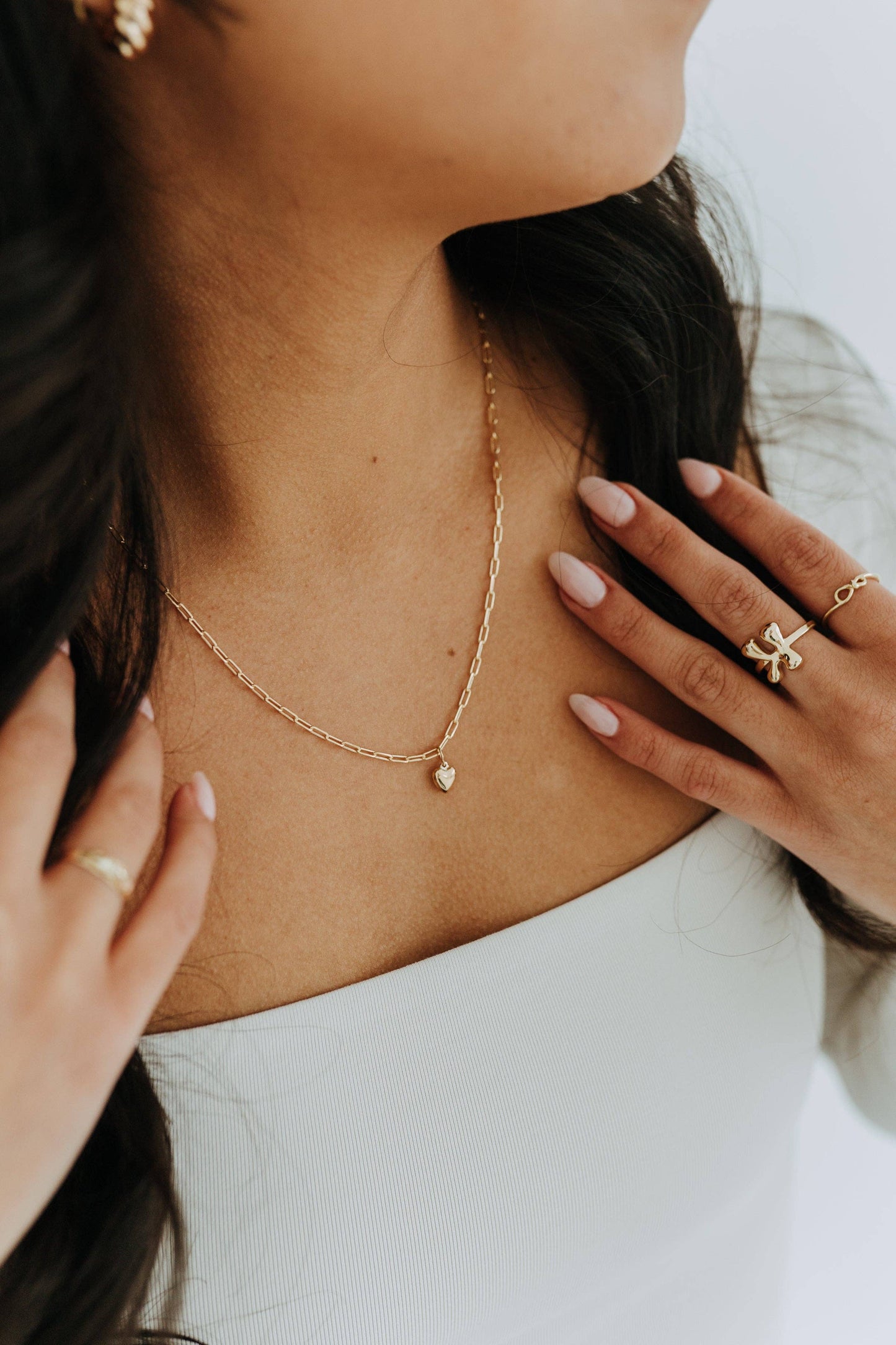 Gold Puff Heart Paperclip Necklace | Dainty Bold