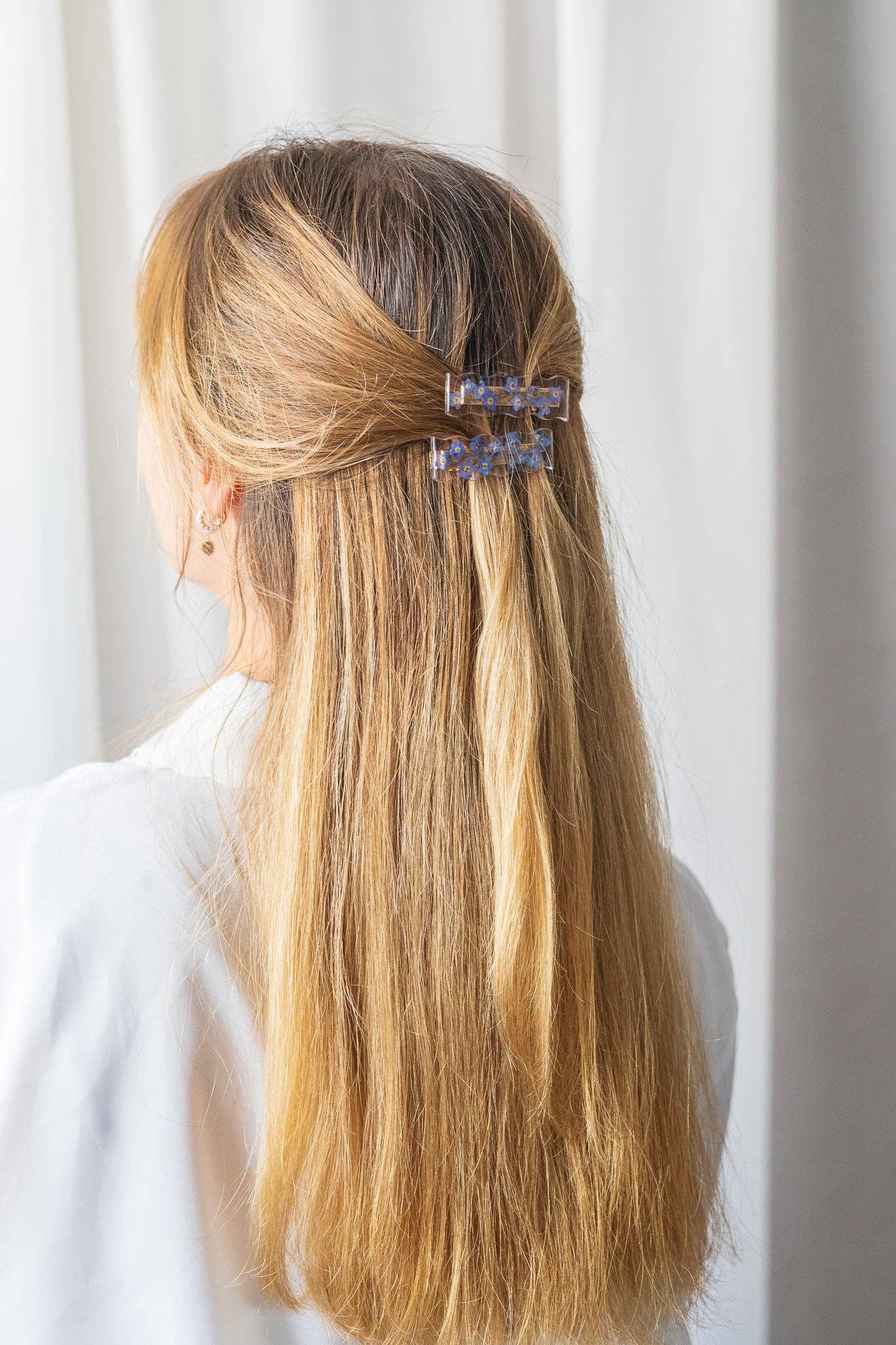 Blue Handmade Flower Barrette - Artisan Made in Montreal by Gibou