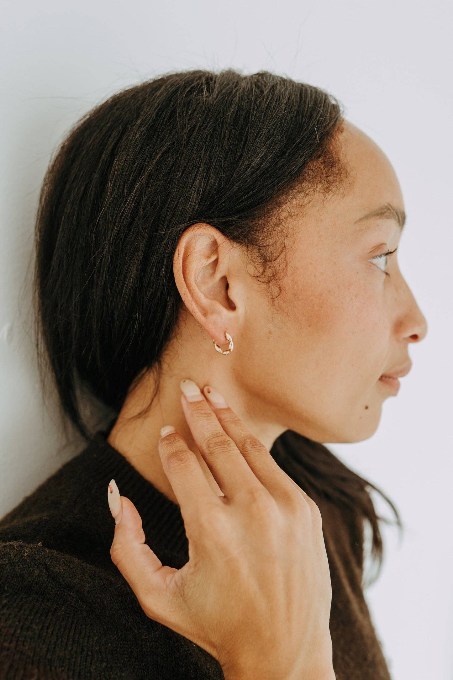 Marquise Huggies Gold Link Hoop Earrings