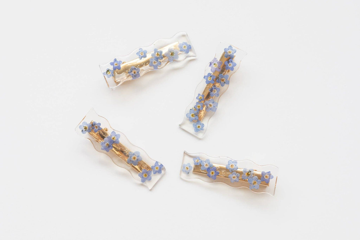 Blue Handmade Flower Barrette - Artisan Made in Montreal by Gibou