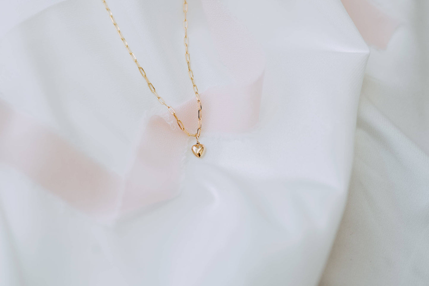 Gold Puff Heart Paperclip Necklace | Dainty Bold