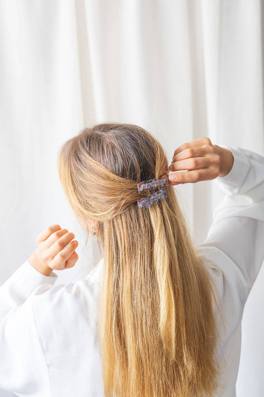 Blue Handmade Flower Barrette - Artisan Made in Montreal by Gibou