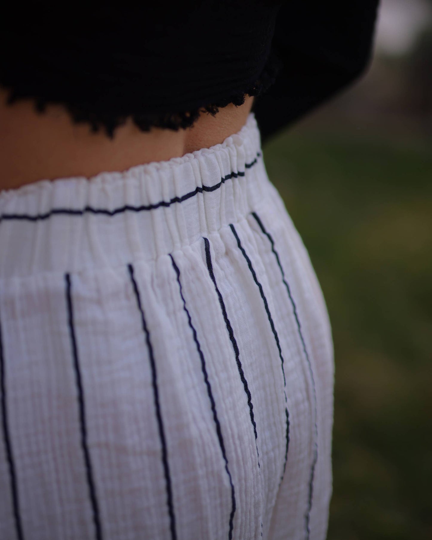 Black Striped Side Slit Cotton Maxi Skirt