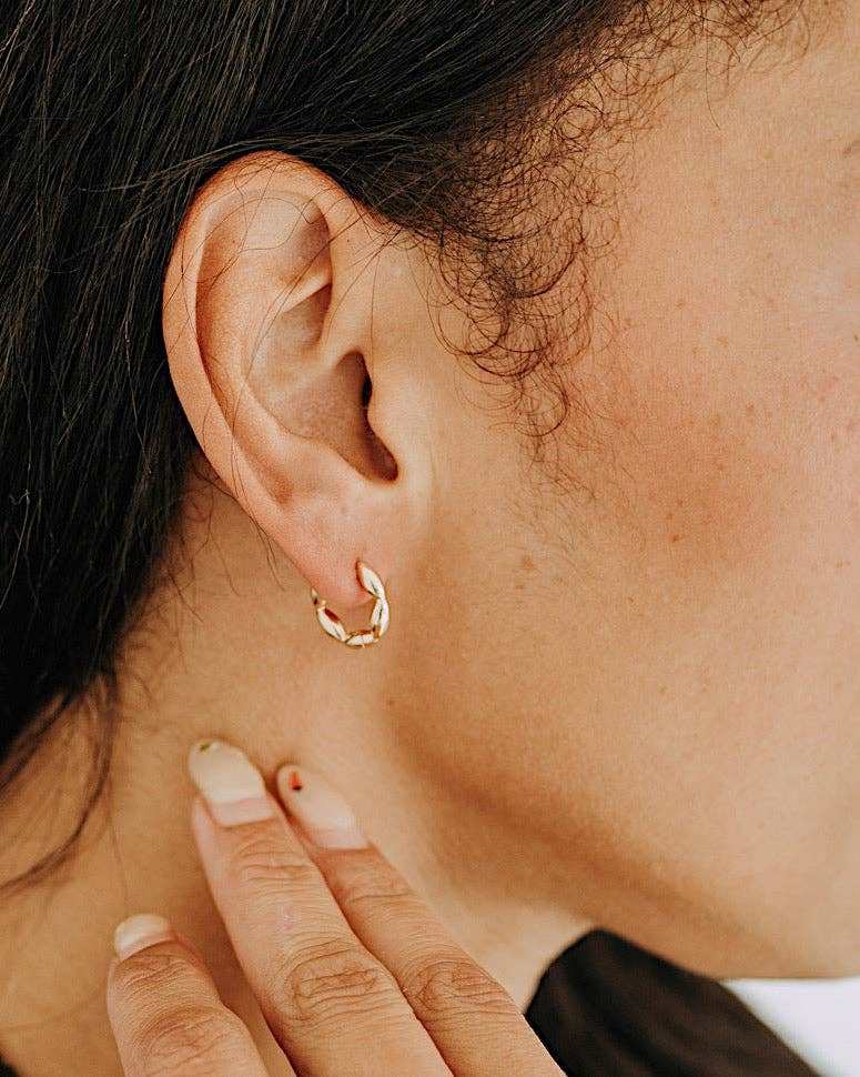 Marquise Huggies Gold Link Hoop Earrings