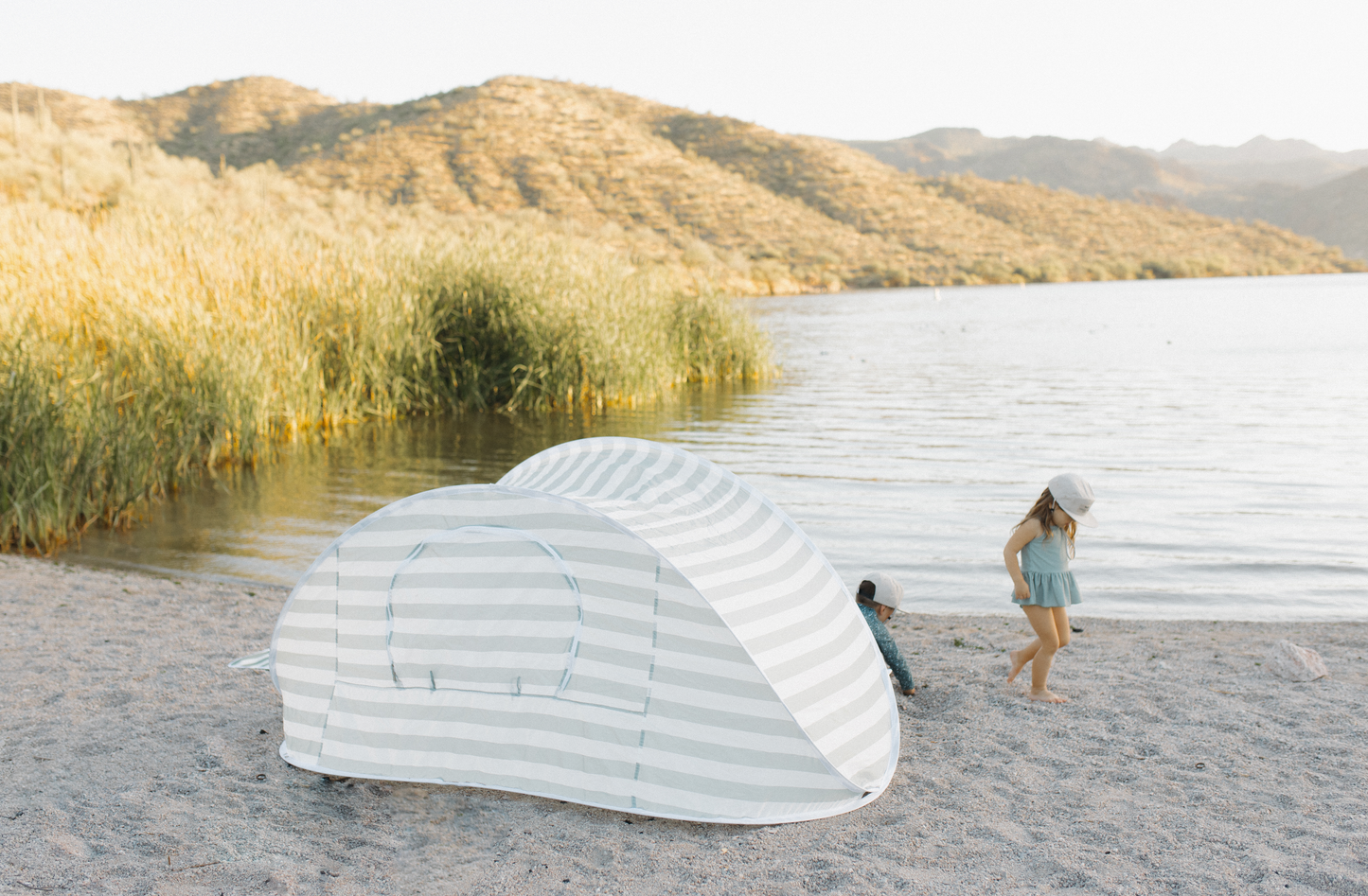 Oversized Beach Pop up Tent Sage Stripes