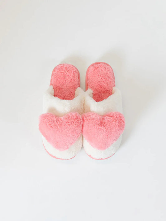 Lyla & Luxe Cozy Sherpa Heart Print Slippers - Fuzzy House Slides