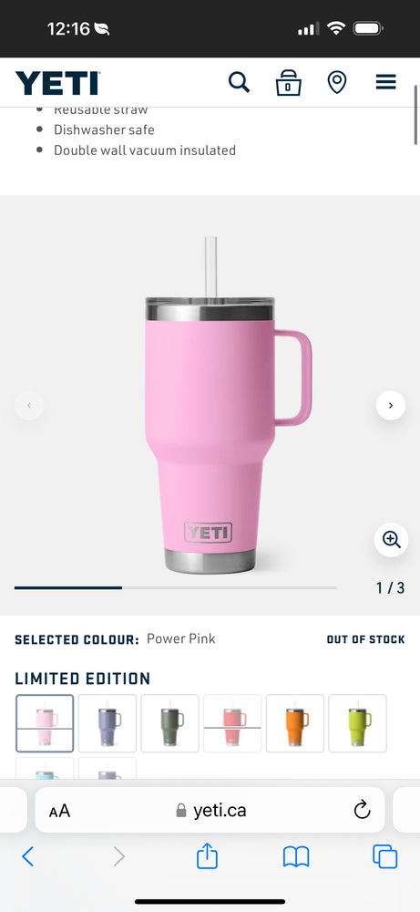 YETI Rambler 25 oz Straw Mug, Vacuum Insulated, Stainless Steel, Power Pink