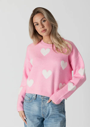 Lyla + Luxe Island Crewneck Sweater with Sherpa Hearts