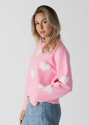 Lyla + Luxe Island Crewneck Sweater with Sherpa Hearts