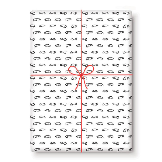 Sheet of white gift wrap with penis print