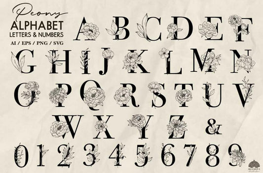 Engraving - Peony Alphabet & Numbers