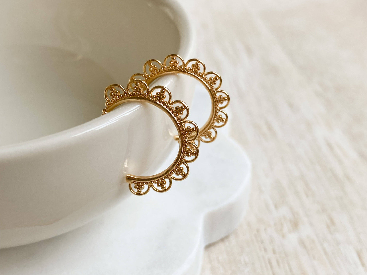 Lace hoop gold earrings holiday party