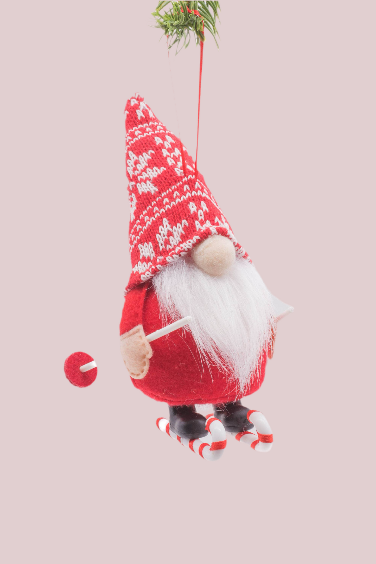 Ornament - Red Standing Skiing Gnome