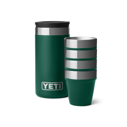 The-county-emporium-YETI_WHSL_studio_drinkware_Rambler_Shot_Glass_Black_Forest_Green_Front_Case_Stack