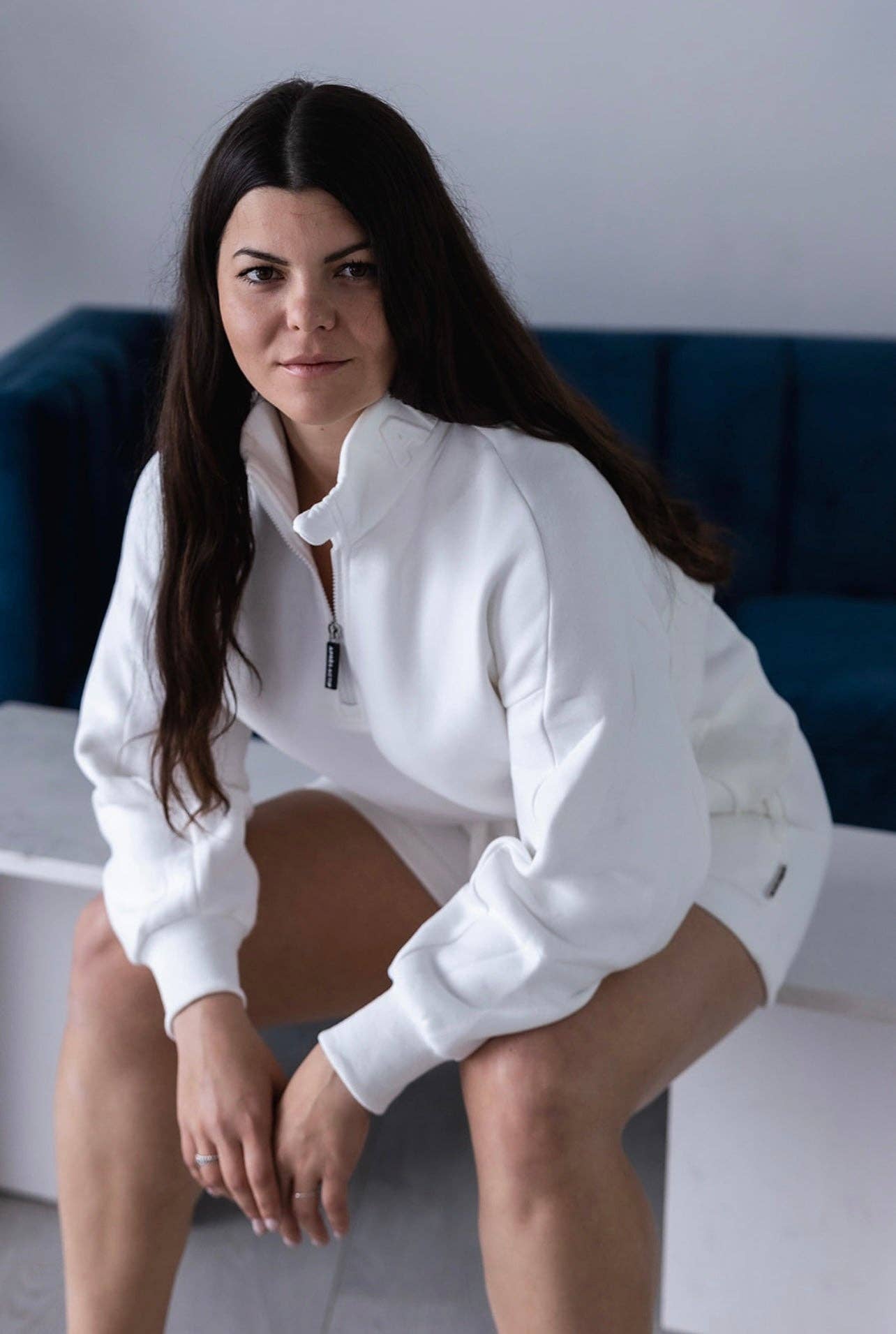 White quarter zip
Canadian crew