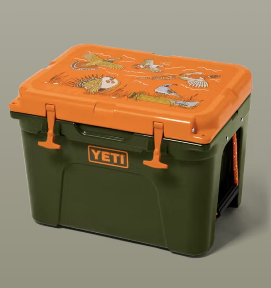 YETI tundra 35 hard cooler Upland birds Olive green orange lid, limited edition