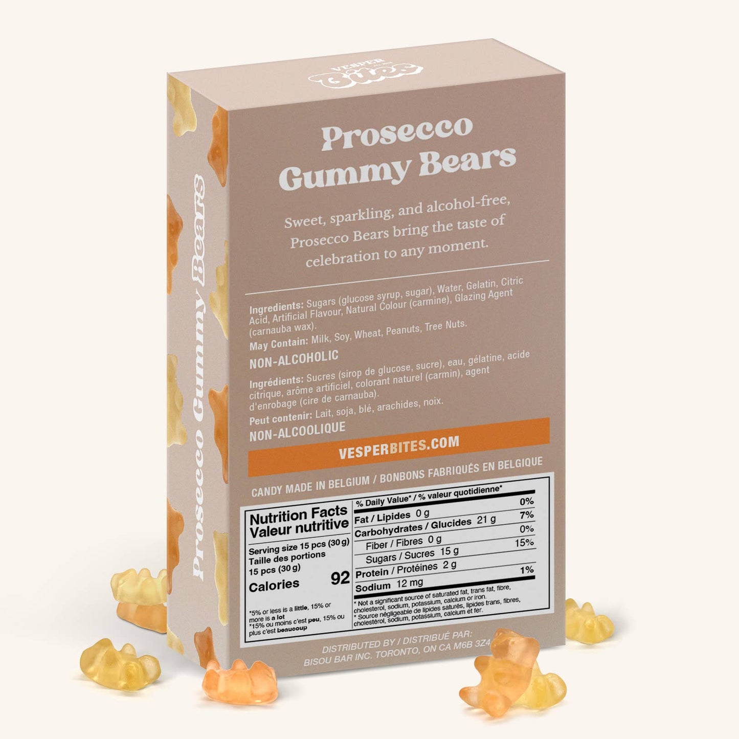 Prosecco Bear Gummies, Chewy Candies, Alcohol-Free