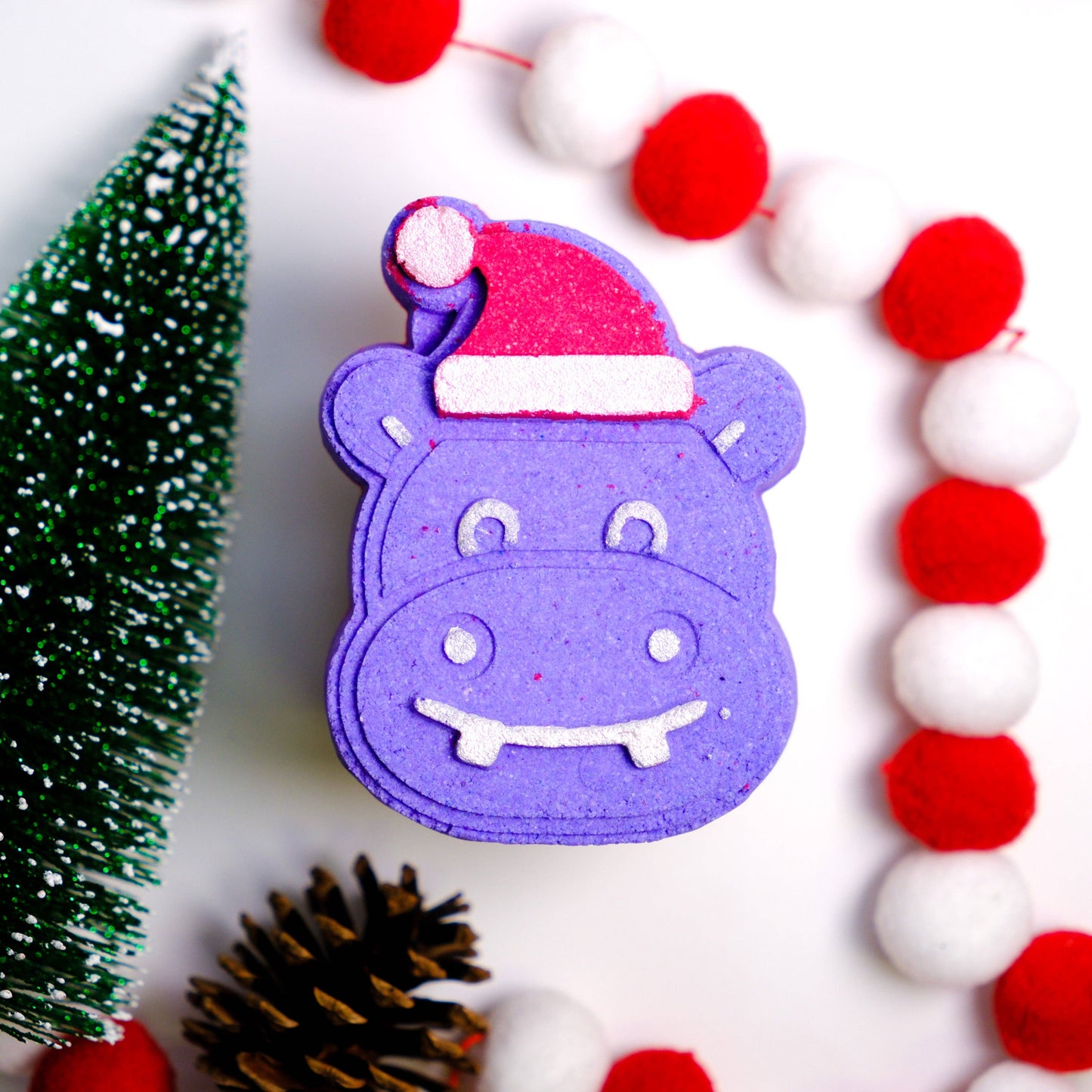 Hippopotamus For Christmas Bath Bomb - Purple & Red Festive Bath Fizz