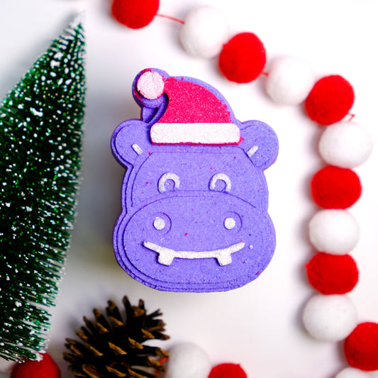 Hippopotamus For Christmas Bath Bomb - Purple & Red Festive Bath Fizz