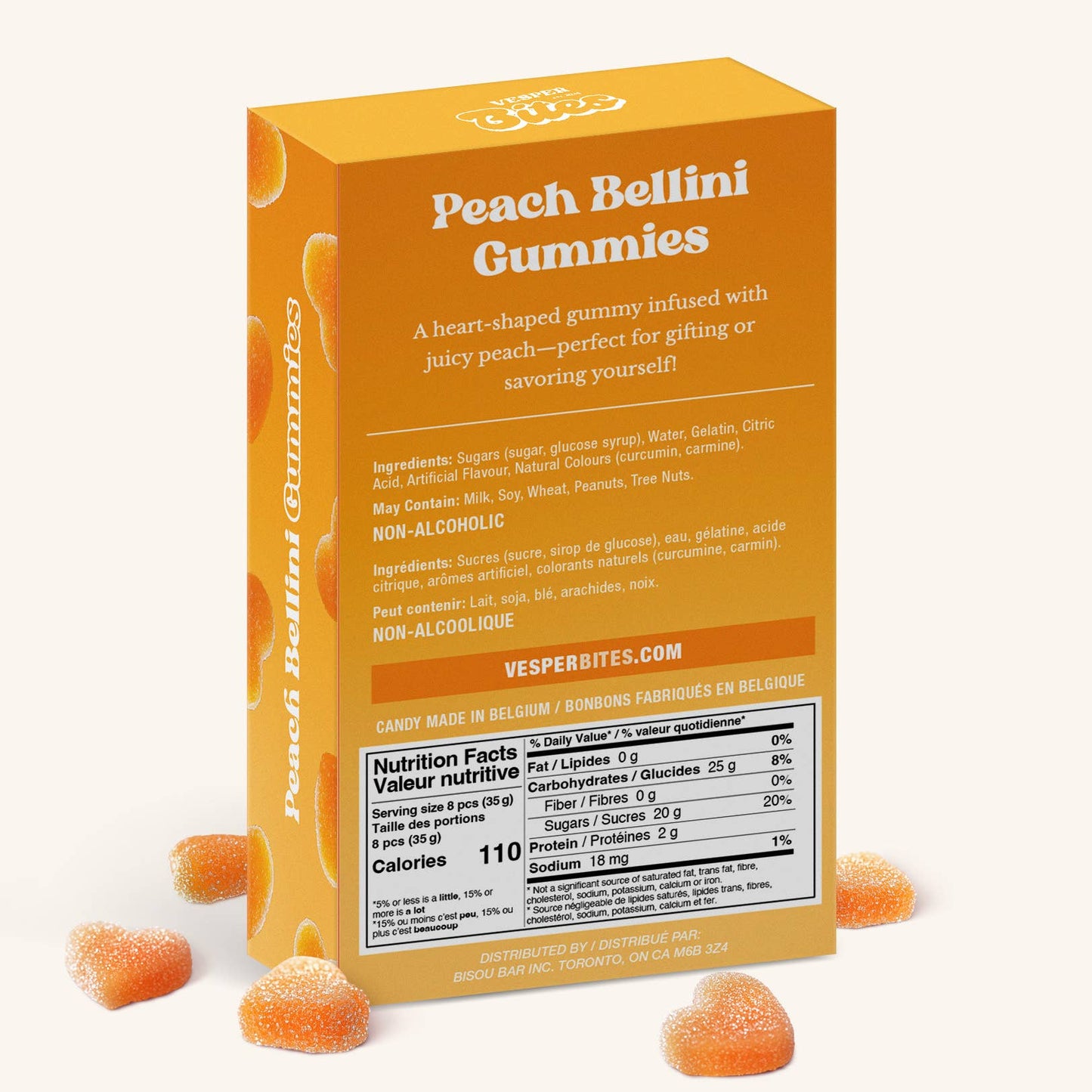 Peach Bellini Gummies, Chewy Candies, Alcohol-Free