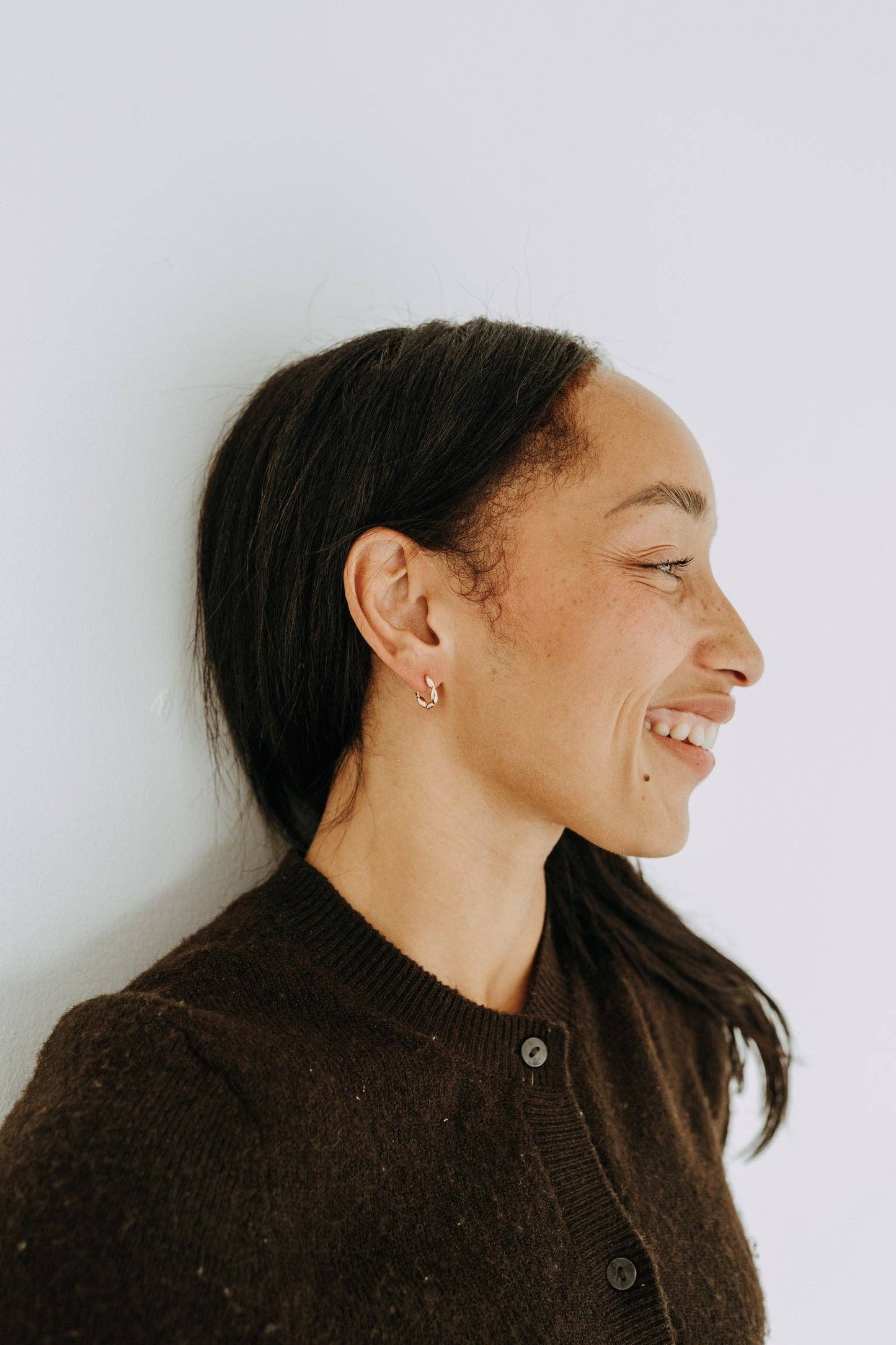 Marquise Huggies Gold Link Hoop Earrings