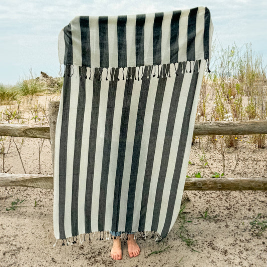 Black Striped Turkish Beach Towels