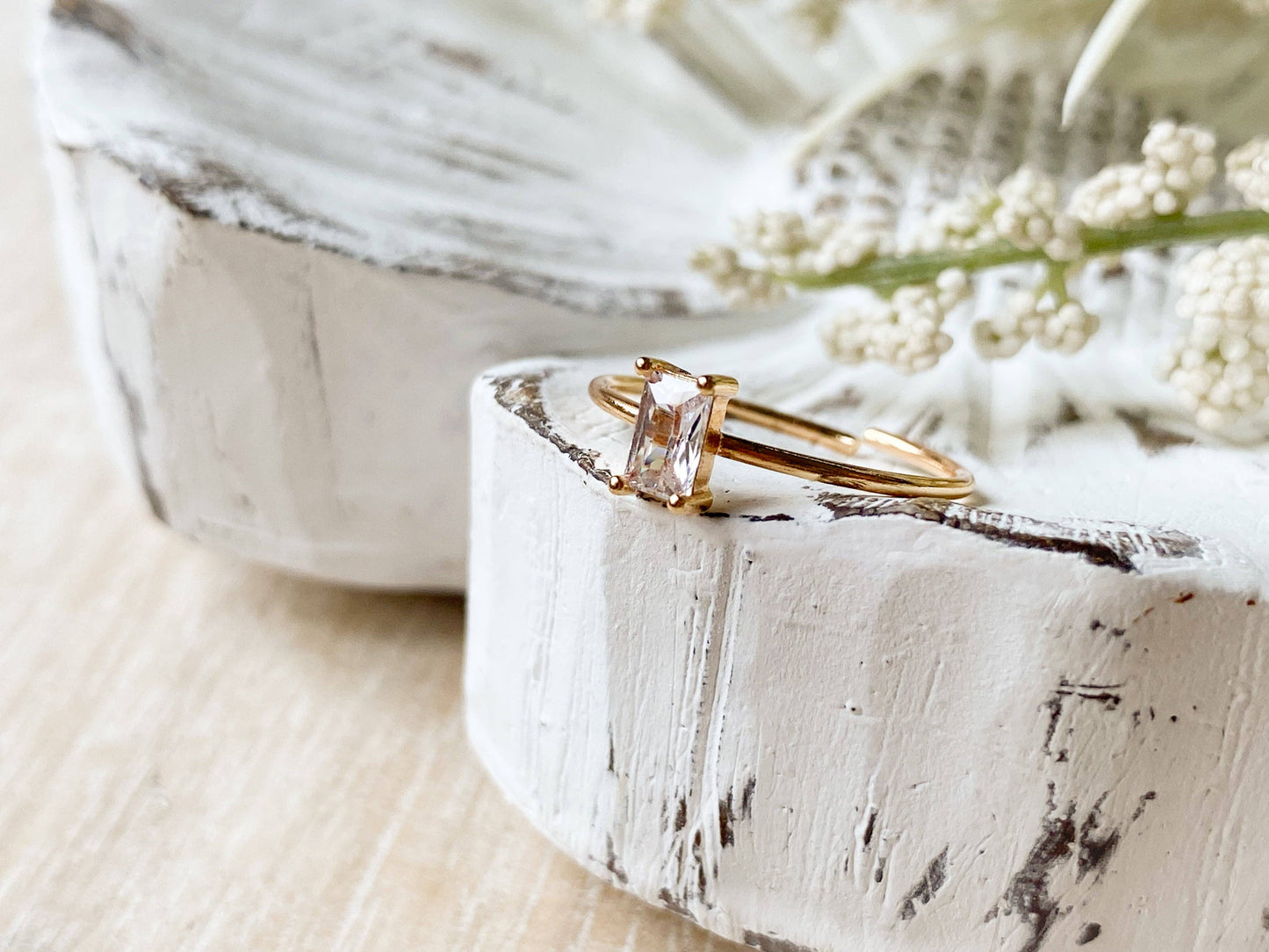 adjustable gold princess cut Cubic Zirconia ring that is not easily tarnishable with its 18K gold plating