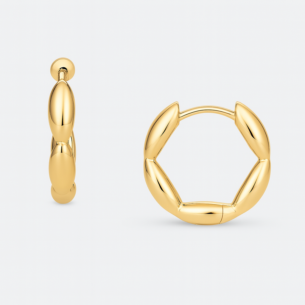Marquise Huggies Gold Link Hoop Earrings