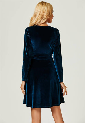 Teal Velvet Wrap Style Long Sleeve Mini Dress