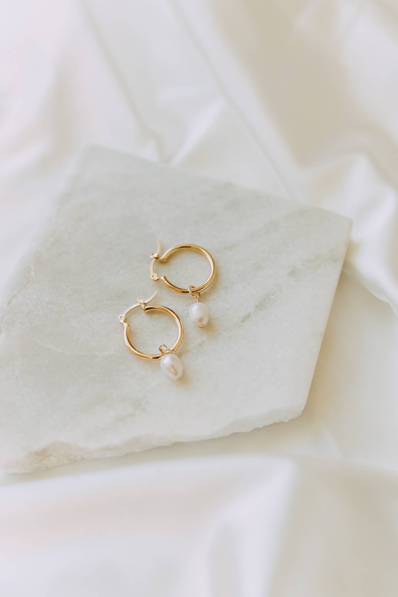 Gold Filled Pearl Drop Hoop Earrings